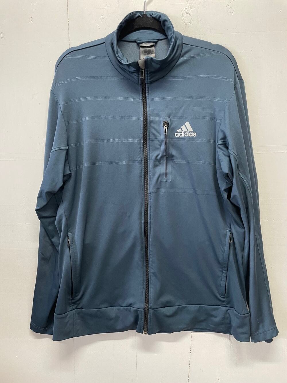 Adidas Men's Large Zip Up Jacket Prussian Blue Long Sleeve Track Jacket